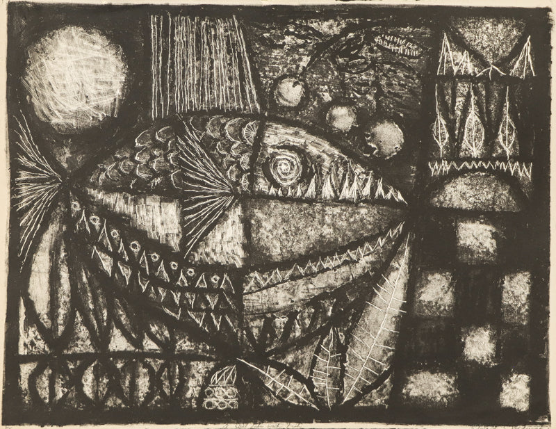 Edward Marecak, Still Life with Fish,, Lithograph Print, vintage, art, for sale, purchase, denver, modern, abstract