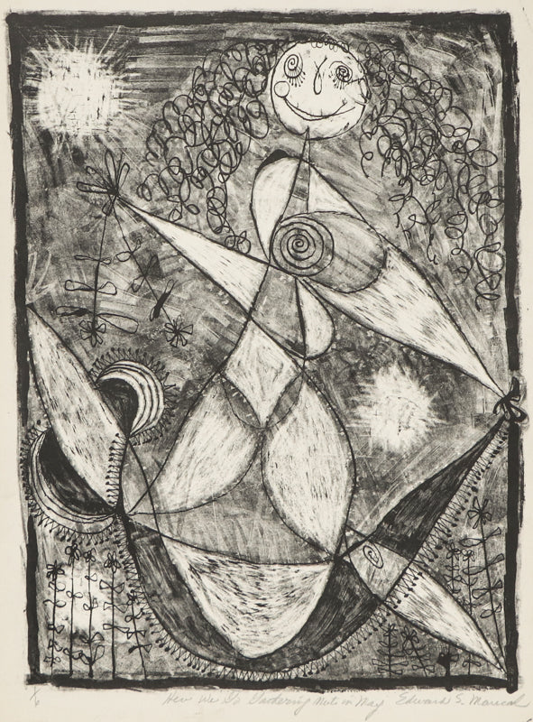 Edward Marecak, Here We go Gathering Nuts in May, Lithograph Print, vintage, art, for sale, purchase, denver, modern, abstract