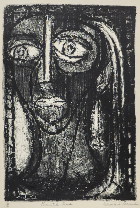 Edward Marecak, Primitive Head, Lithograph Print, vintage, art, for sale, purchase, denver, modern, abstract
