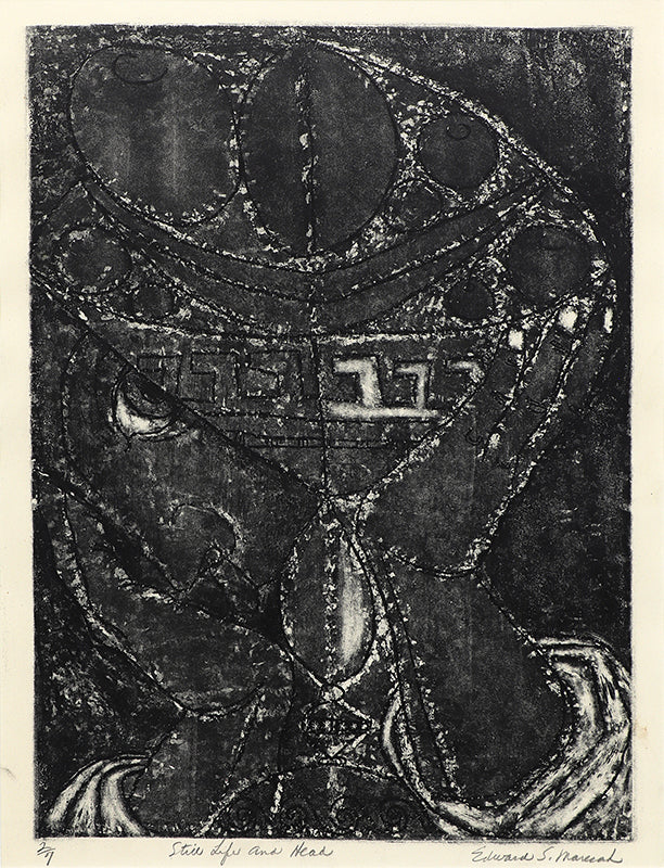 Edward Marecak, Still Life with Head (2/7), Lithograph Print, 1948, vintage, art, for sale, purchase, denver, modern, abstract