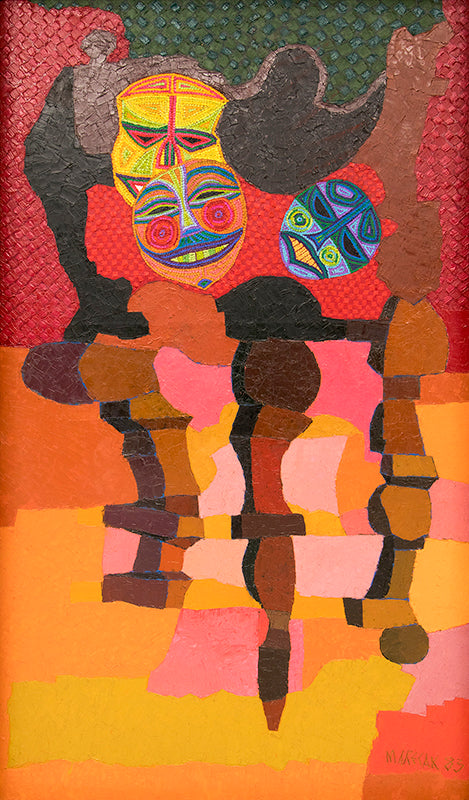 Edward Marecak, Still Life with Masks, Oil Painting, 1983, vintage, art, for sale, purchase, denver, modern, abstract