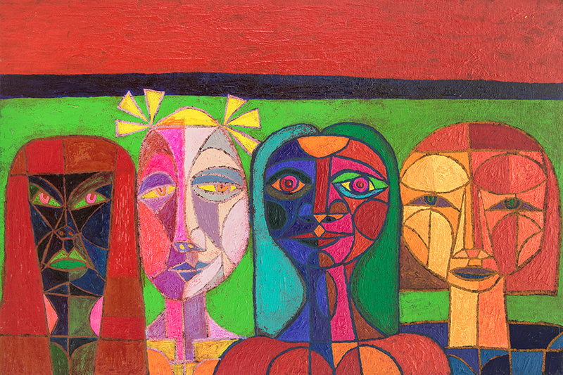 Edward Marecak, The Committee, Acrylic Painting, 1980s, vintage, art, for sale, purchase, denver, modern, abstract